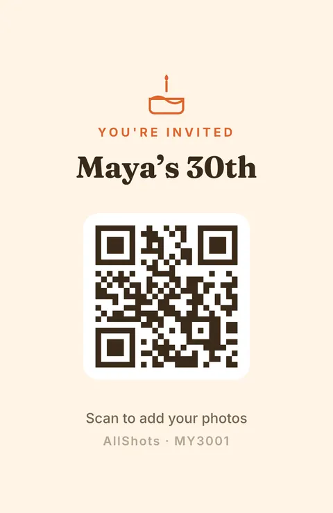 Birthday table card with a QR code