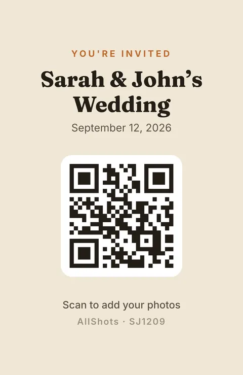 Editorial table card with a QR code