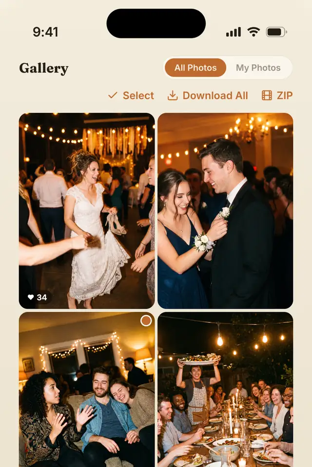 The top of the AllShots gallery with Download All and ZIP.